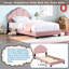 Upholstered Twin Size Platform Bed With Wooden Frame, Slatted Base, No Box Spring, And Adorable Shell Design Headboard