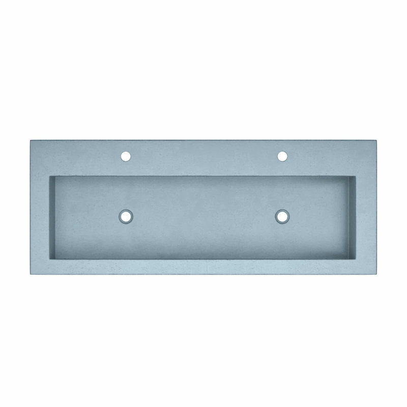 Trough Concrete Handmade Rectangular Drop-in Bathroom Sink, Slate, Two Holes Faucet
