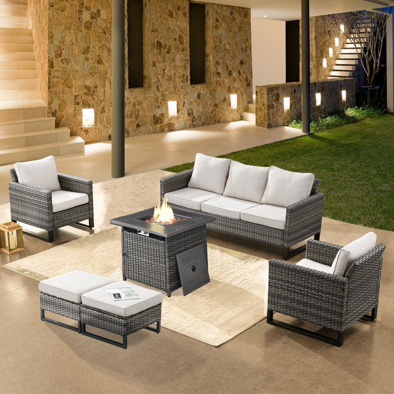 Naresa 6-Piece Wicker Outdoor Sofa Set  2 Chairs, All-Weather PE Wicker, Perfect For Backyard, Garden, Or Patio, Beige