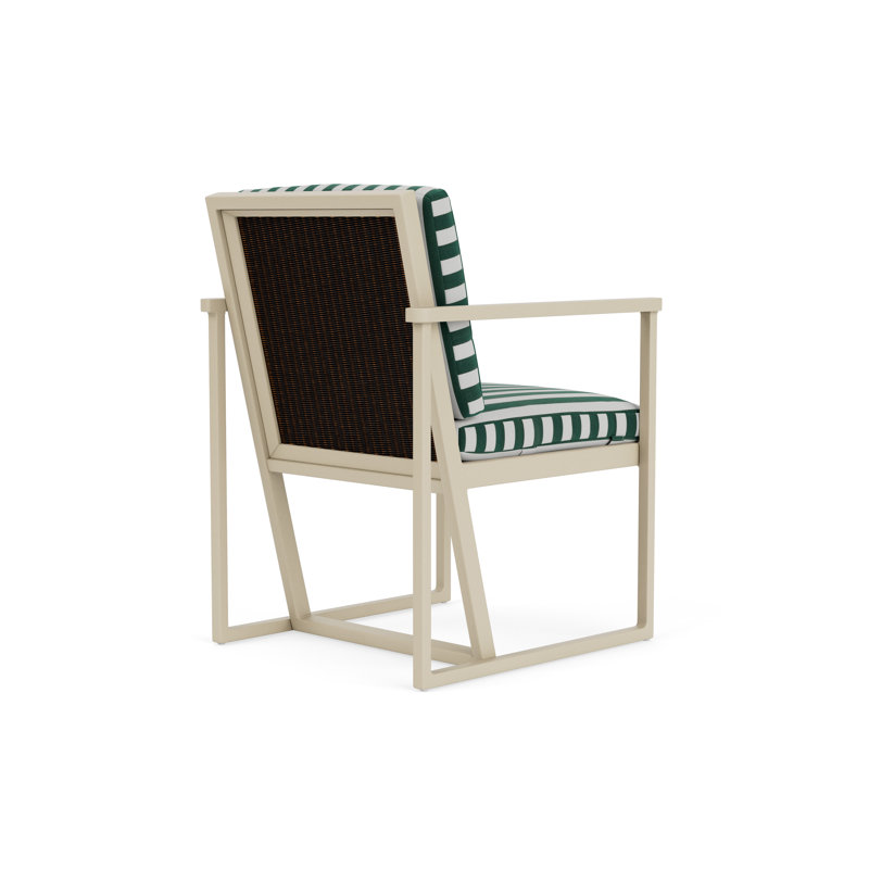 Summit Outdoor Dining Armchair, Mink, Safari White Stripe, Linen