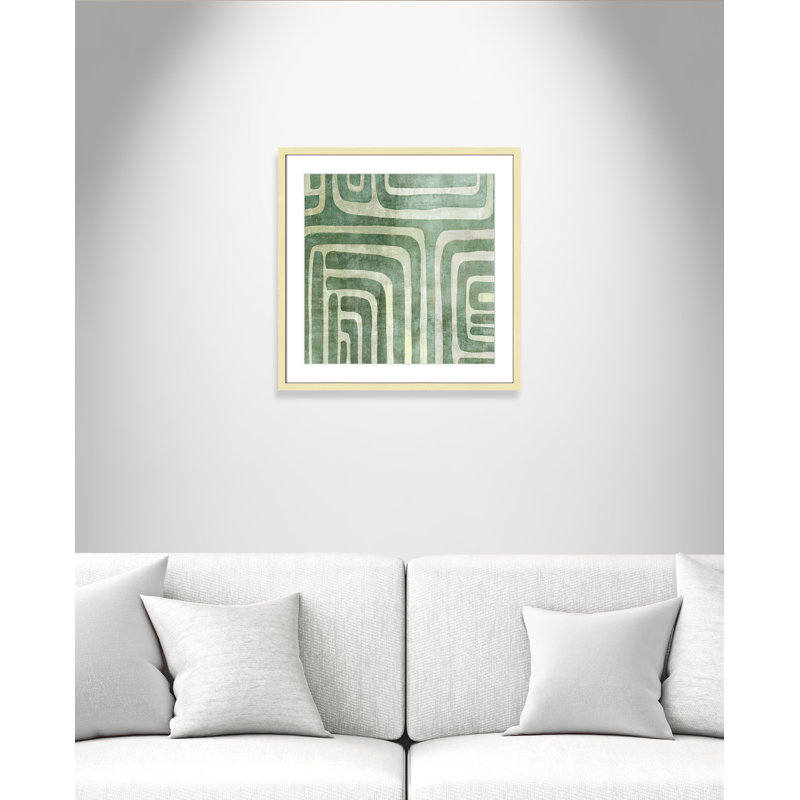«Whimsical Green II» par Emma Peal, Papier avec cadre unique doré, Oui, 23.5" H x 23.5" W x 0.75" D