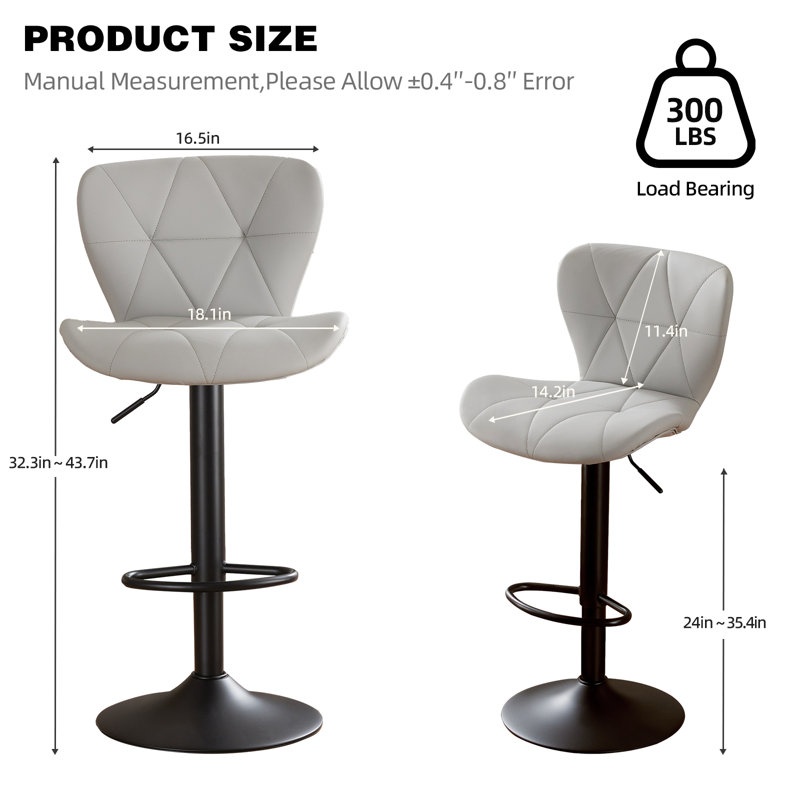 Tabouret de bar et de comptoir pivotant à hauteur réglable, Gris