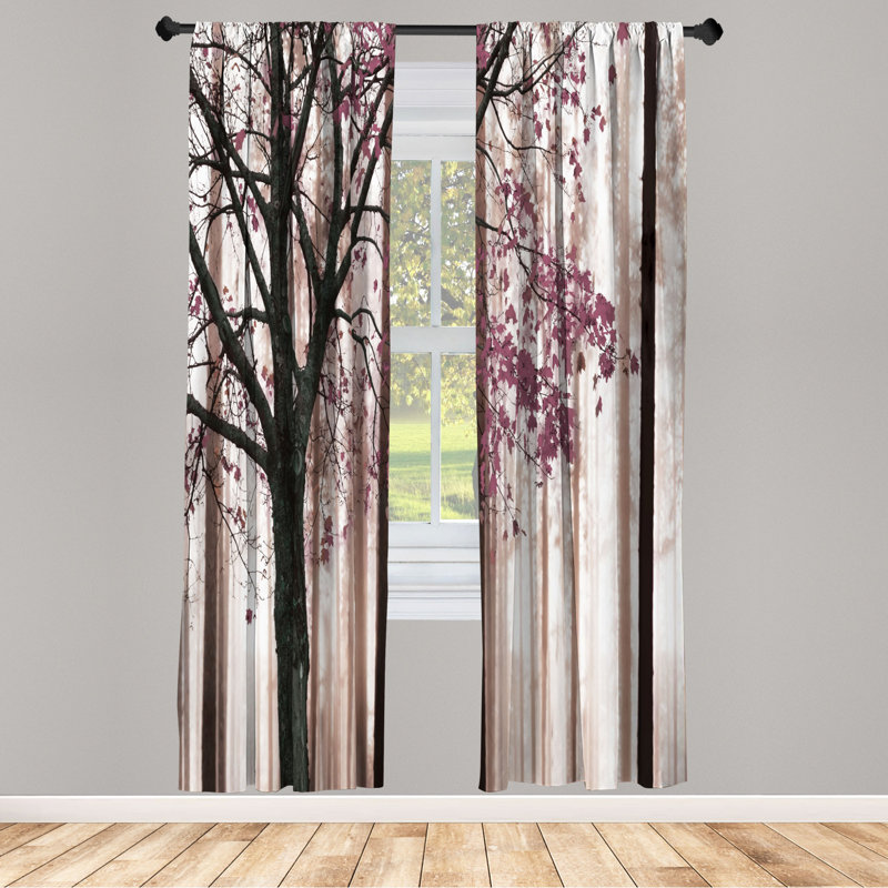 Microfiber Floral Semi-Sheer Rod Pocket Curtain Panels, 28" W x 95" L, Deep Pink