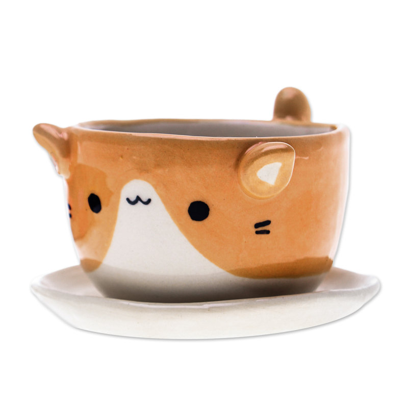 Trinx Handmade Kitty Energy Ceramic Mini Flower Pot