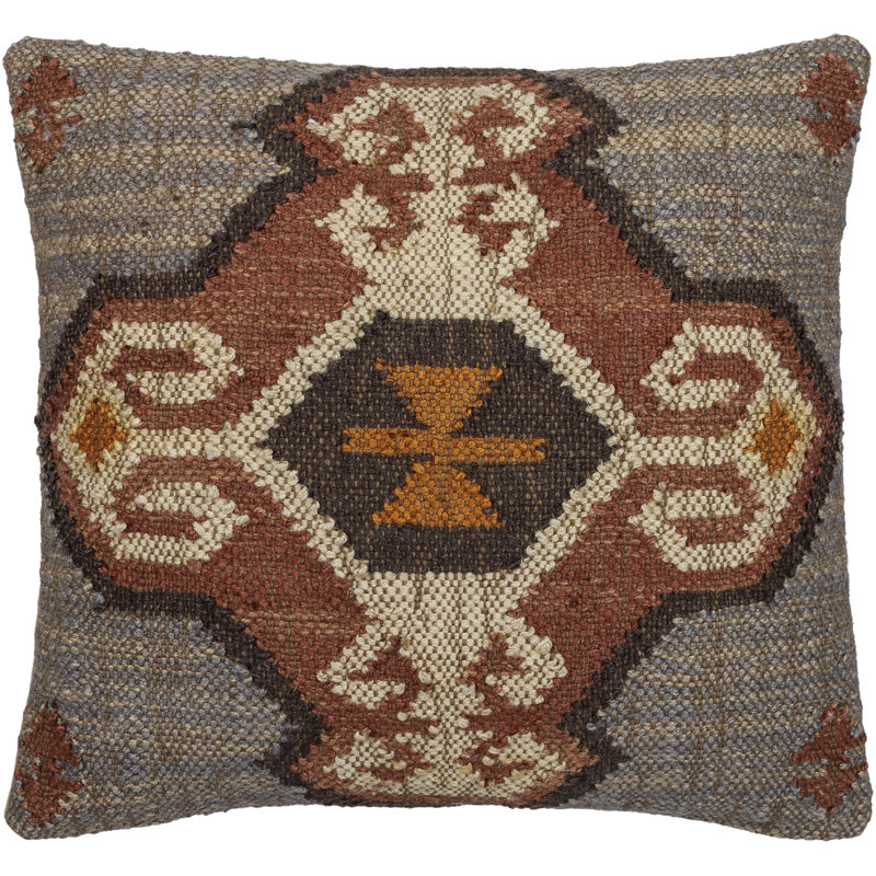 Coussin décoratif en jute Chichester Ikat, Mélange de duvet, H 22 po x l 22 po