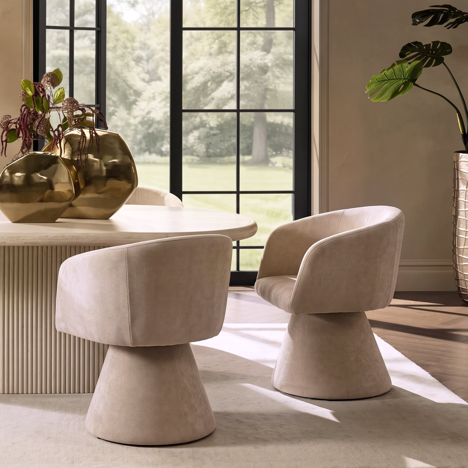 Fawnia Swivel Dining Armchair, Oatmeal