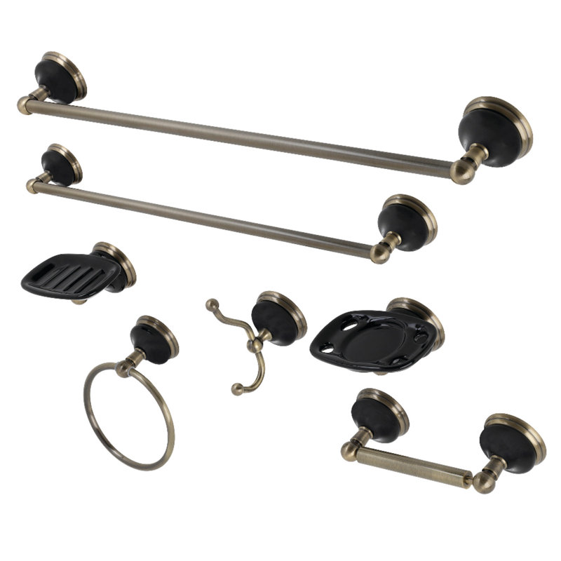 Water Onyx 7 Piece Bathroom Hardware Set, Brushed Brass