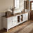 90.6" Wide Horizontal Shoe Cabinet With 4 Drawers & Glass Doors