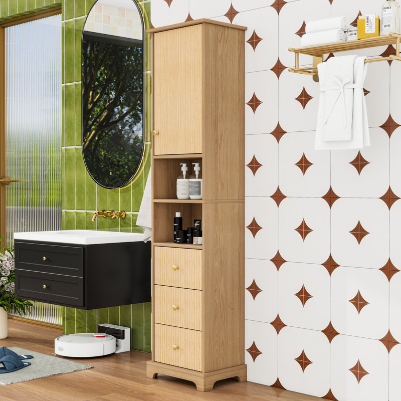 Armoire de salle de bain avec tablette réglable, 3 tiroirs et rangement ouvert