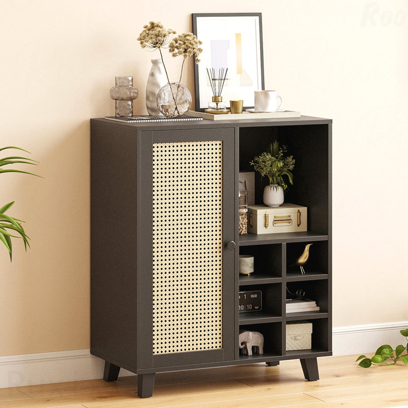 Buffet 34 pouces avec rangement - Armoire à vin avec porte-bouteilles, buffet pour la maison et le salon, Noir