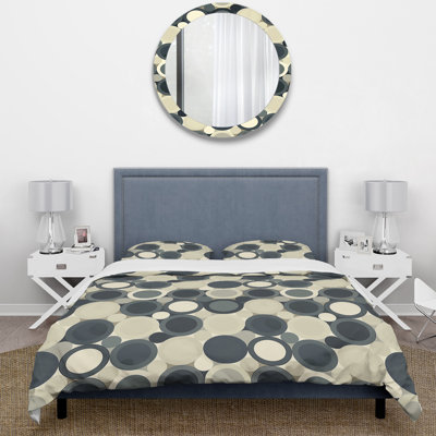 Ensemble de housse de couette gris anthracite Midcentury Circles Art III - Midcentury