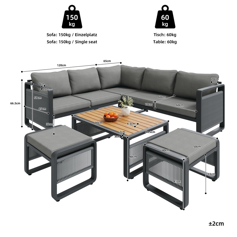 Woven Rope 7 - Person Seating Group With Table, Grey