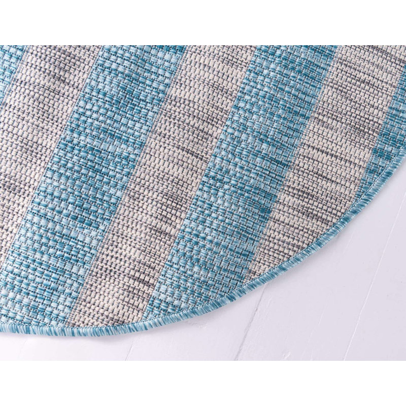 Hong Striped Indoor / Outdoor Rug, Round 4'