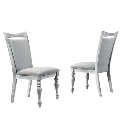 Chaises de salle à manger rembourrées en blanc rustique (de 2) - Structure en bois d'hévéa massif, rembourrage en mousse épaisse, revêtement gris élégant pour le siège, 2, bois d'hévéa, rembourrage, courbe arrière, et