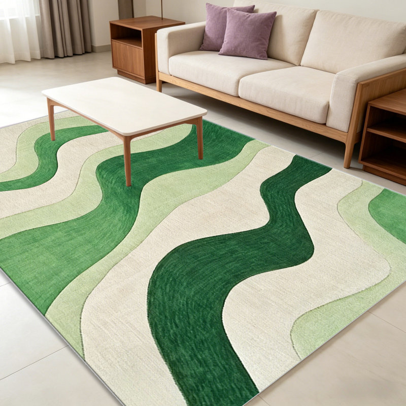 Green Beige Wavy Stripes carpet-easy to clean, machine-washable, soft and comfortable; suitable for door mats, kitchens, living rooms, bedrooms, corridors, and laundry areas. Easy to clean, durable carpet for home decoration.
