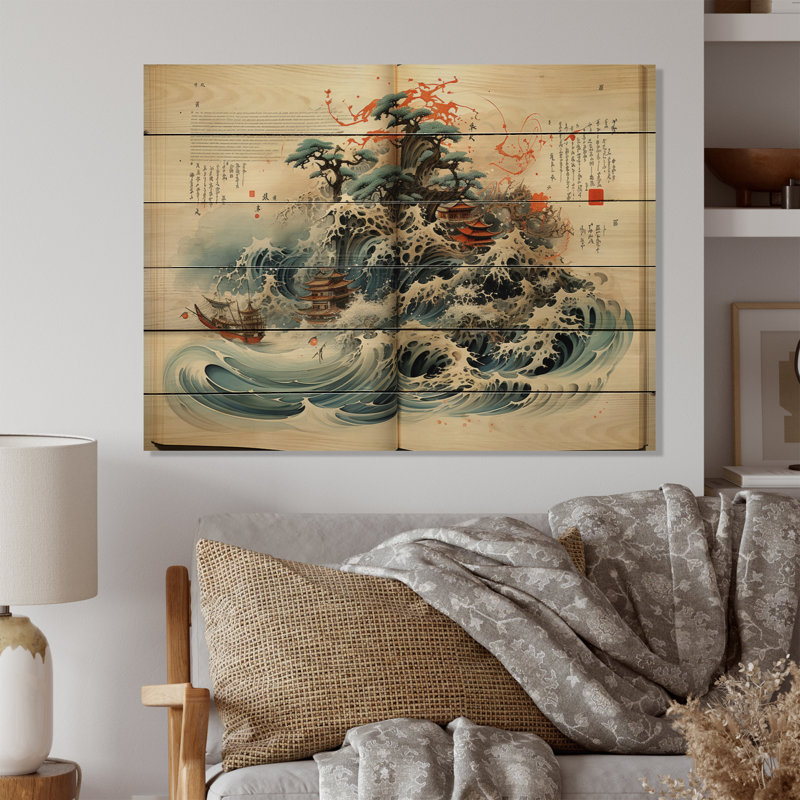Art asiatique, calligraphie contemplative sur bois, H 30 po x l 40 po x P 0,78 po