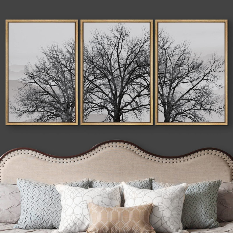 Abstrait arbre en hiver, paysage gris, photo moderne, paysage, décoration murale, H 36 po x l 72 po, Cadre naturel flottant