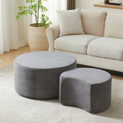 Ensemble de 2 tables basses emboîtables, 2 tables basses rondes rembourrées pour le salon, table d'appoint ronde moderne en mousse avec repose-pieds