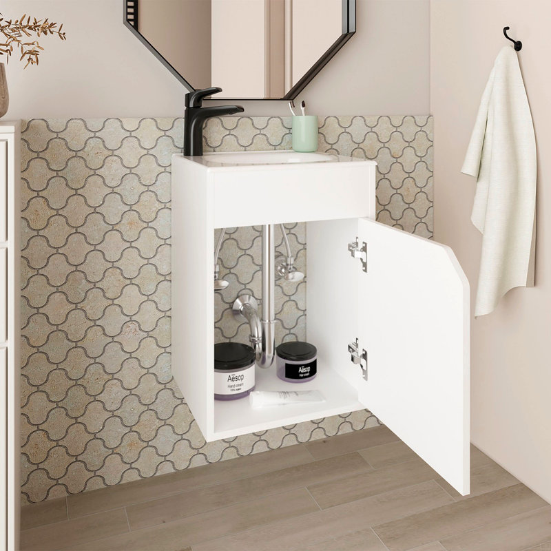 Meuble-lavabo flottant blanc avec porte, Blanc
