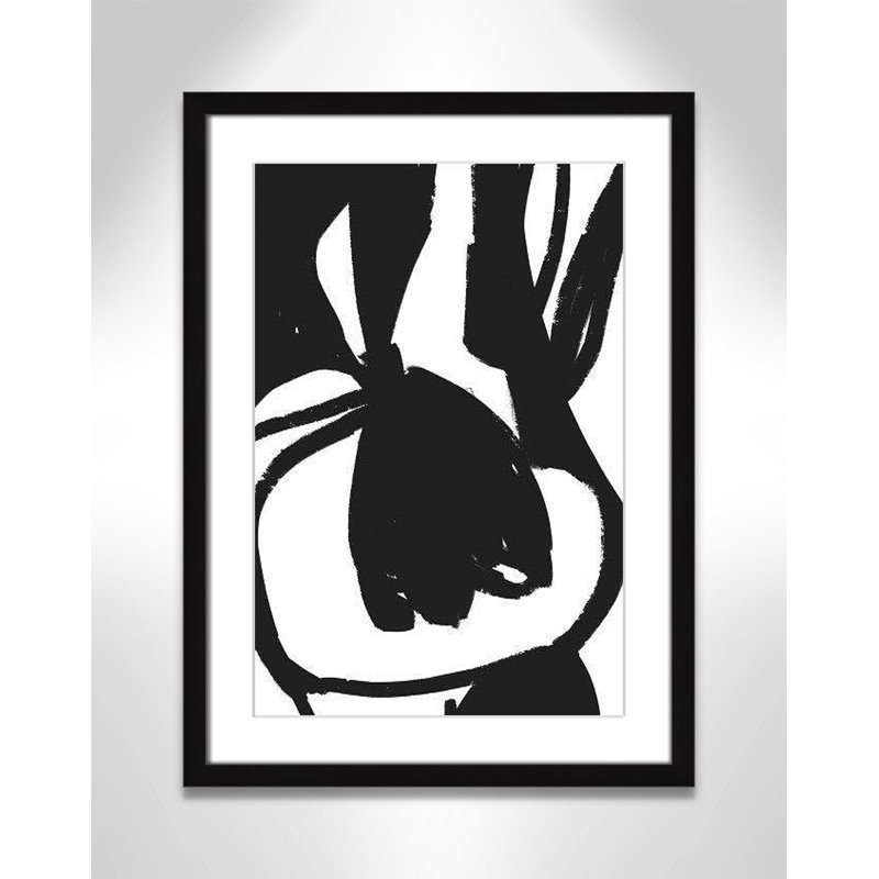 «Line Line Collection», Tulipe suspendue sur papier par Leah Straatsma, H 23 po x l 17 po x P 1,25 po, Cadre noir mat