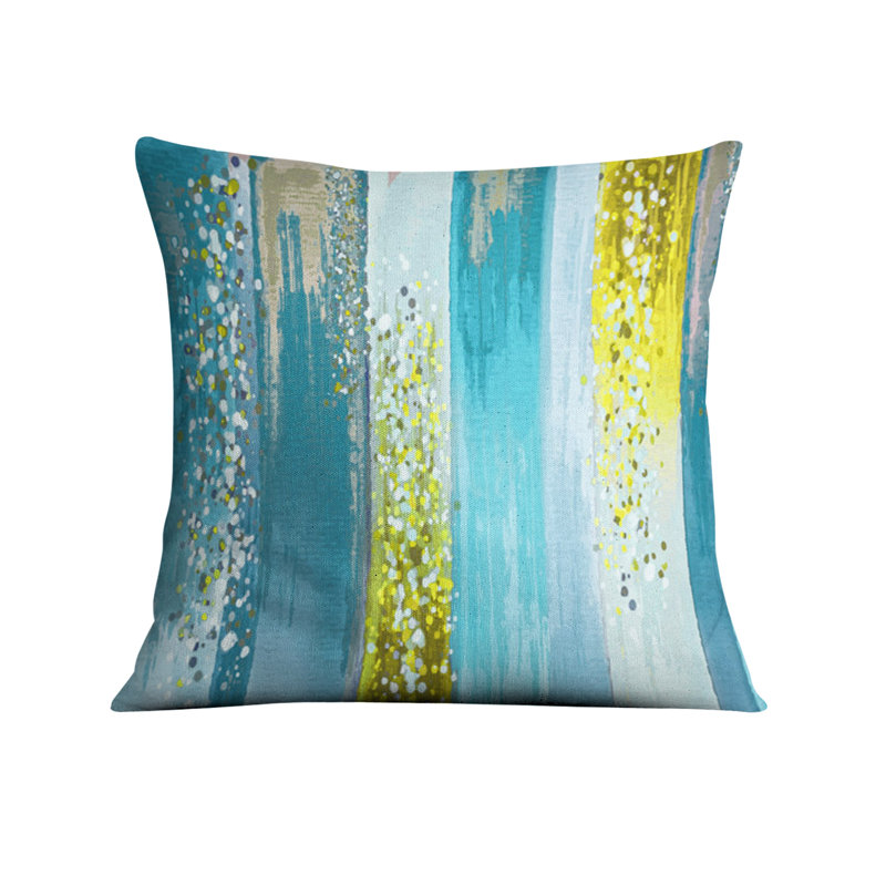 Coussin décoratif avec insert, Bleu rayé / abstrait 1, H 16 po x l 16 po