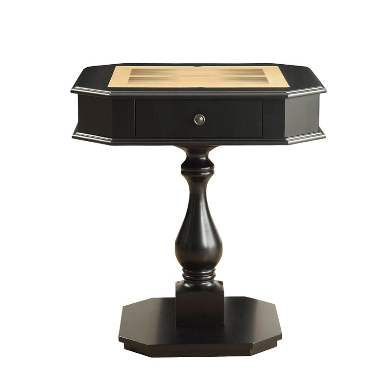Table de jeu carrée à plateau piédestal en bois, Noir