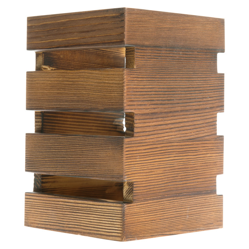 Porte-ustensiles en bois avec côtés à lattes, Brun