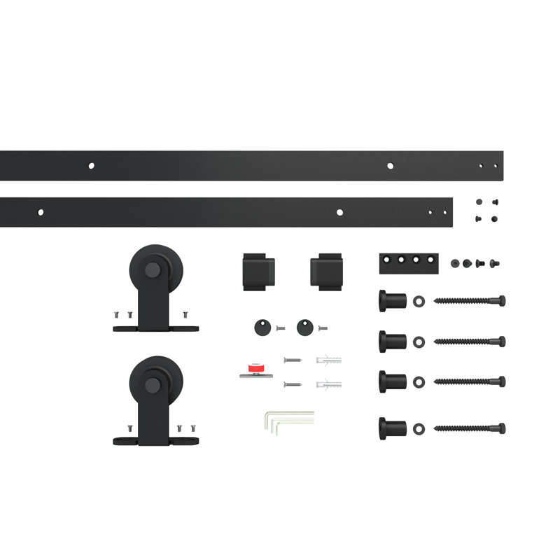 84" x 84" Black Aluminum Frame Double Sliding Barn Door with Frosted Glass