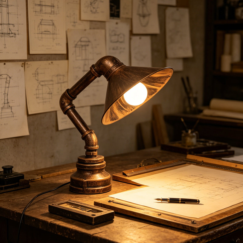 Lampe de table 12,60 po, lampe de bureau en fer rétro bronze 12,60 po