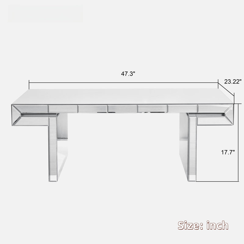 Luxury Rectangular Mirror Coffee Table With Fluted Tempered Glass And Rounded Edges