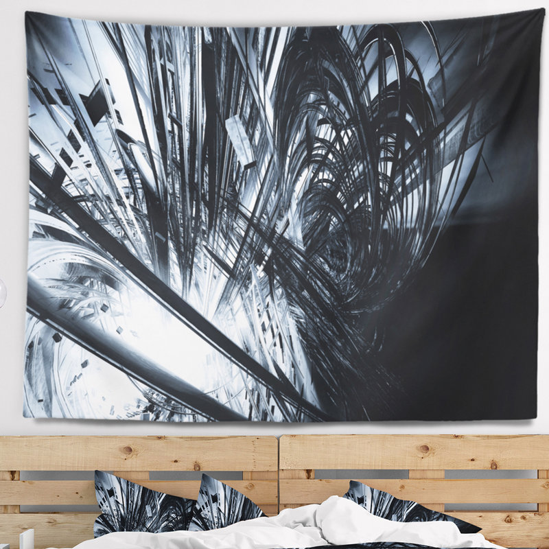 Tapisserie d'art 3D abstrait noir et blanc, H 78 po x l 92 po