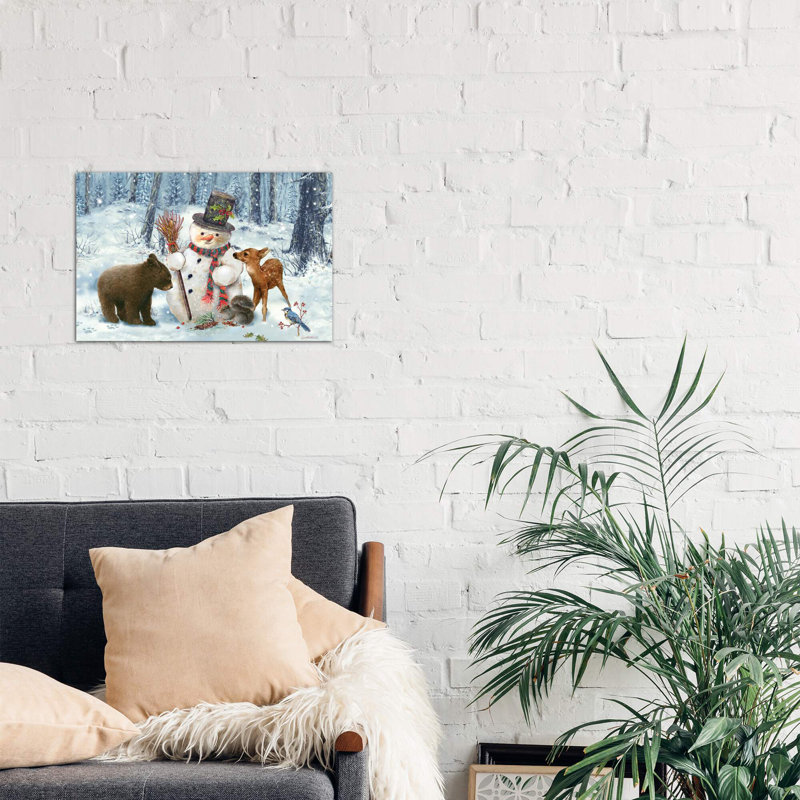 Woodland Snowman - Wrapped Canvas Painting, 66.04 cm H x 45.72 cm W x 1.91 cm D