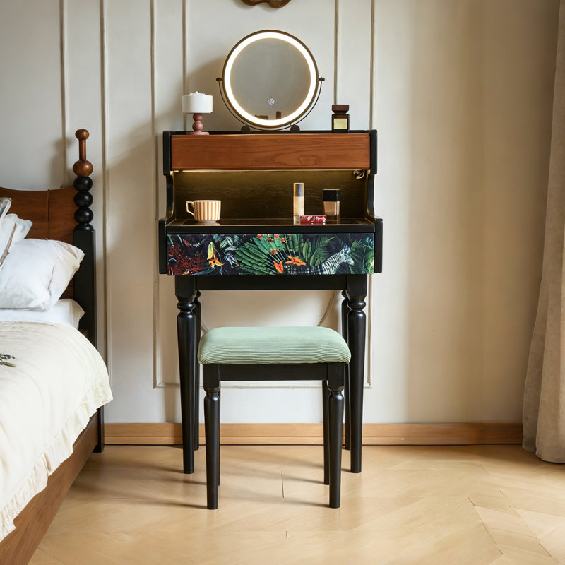 Ensemble de meuble-lavabo vintage rétro avec miroir et tabouret