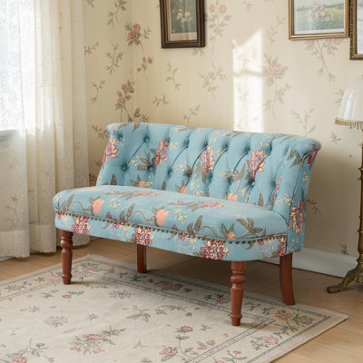 47" W Tufted Floral Loveseat With Wooden Legs
