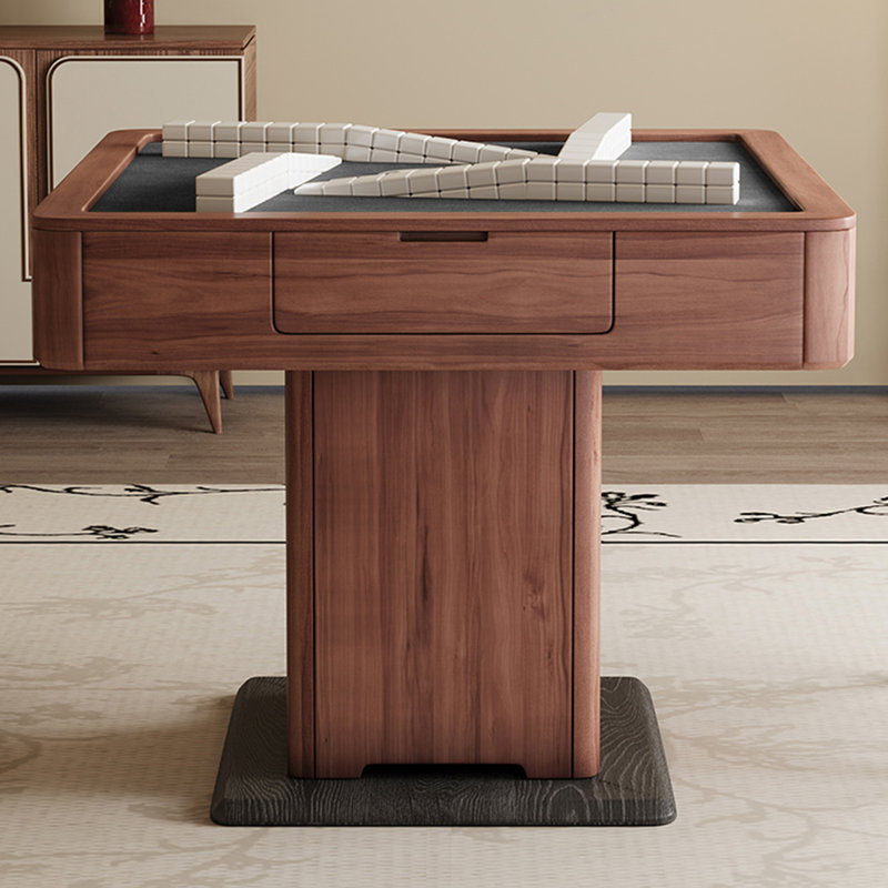 39.37"Modern Retro Solid Wood Brown Movable Mahjong Table for Chinese Rules