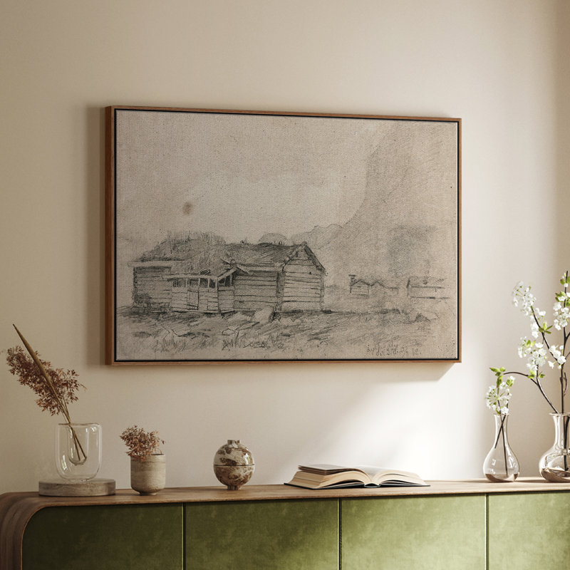 Croquis rétro - LXI, H 27 po x l 41 po, Toile encadrée noyer flottant