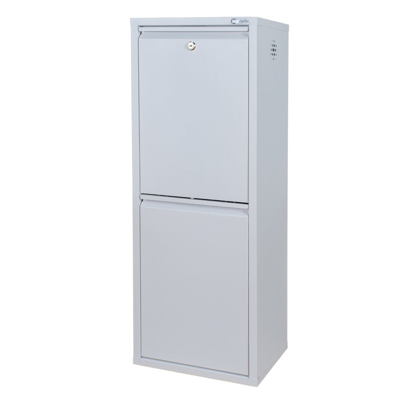 Lockable Metal Storage Cabinet with 2 Tilt-Out Bins, Slim Multipurpose Organizer for Home and Garage, White