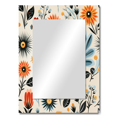 Ambrogina Vintage Flair Orange And Teal Floral Brilliance - Floral Unique Wall Mirror, Floral Mirror, Printed Metal Art