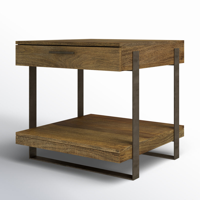 Transitional Brown Rectangular Drawer End Table with Storage