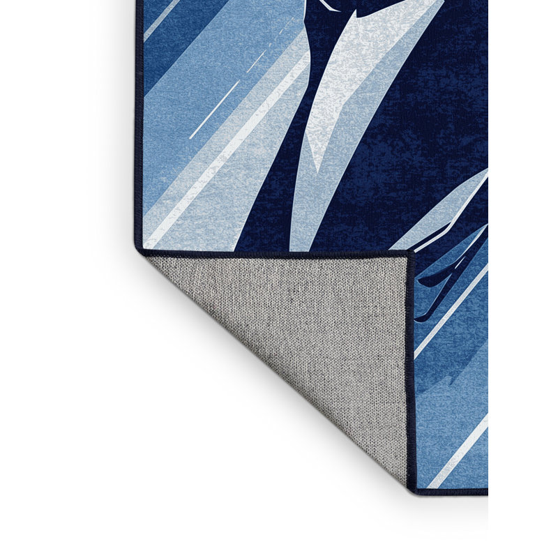 Tapis bleu et bleu marine délavé à la machine Bracondale, 7 x 9