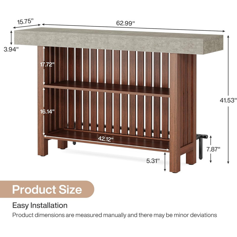 Bar Table - Iron - 2 Pieces - Bar Table - Black - Multi-Tier Storage, Brown/Grey