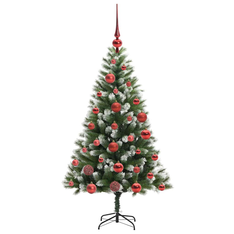 Artificial Hinged Christmas Tree with Flocked Snow, 120cm H, Red