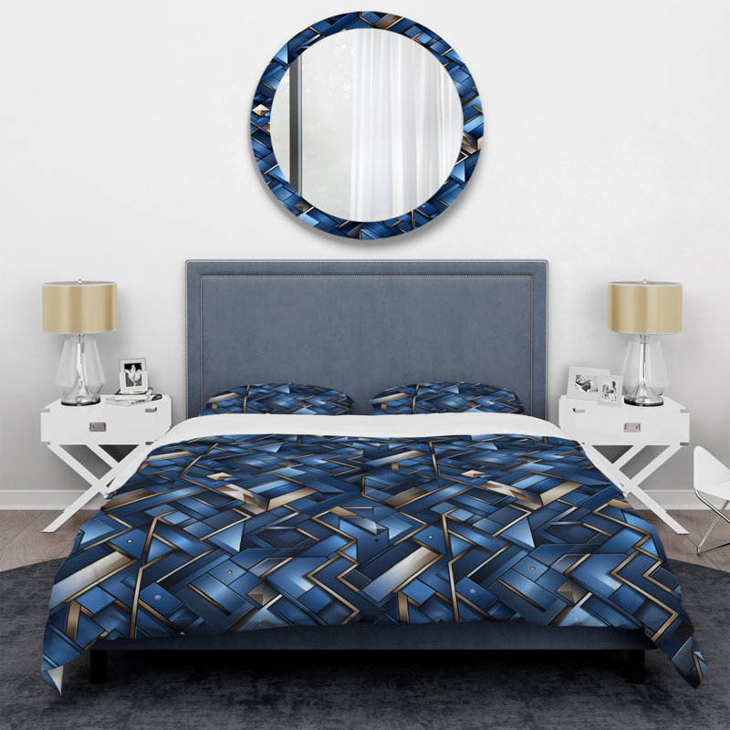 Ensemble de housse de couette Industrial Cobalt Tessellations Geometric, Housse de couette simple + 1 taie décorative stan
