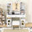 Vanity Table with LED Lighted Mirror, RGB Glass Cabinets, Drawers, Shelves, Power Outlets and Stool-1543539548