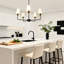 5-Light Black Chandelier with White Fabric Shades – Adjustable Pendant Lighting for Dining Room, Bedroom & Living Room-1093347068