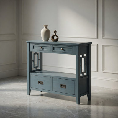 36'' Farmhouse Pine Wood Console Table Entry Sofa Table With 4 Drawers & 1 Storage Shelf For Entryway Living Room Bedroom Hallway Kitchen ( Blue)