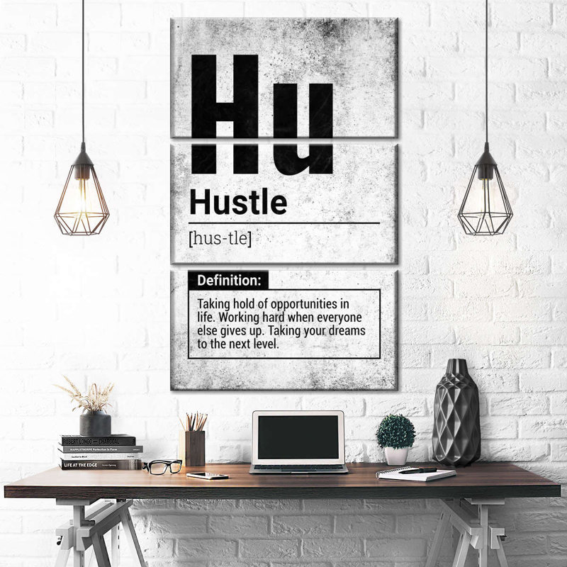 " Hustle Definition Grunge Multi Piece Canvas Print " 3 - Pieces, 45" H x 28" W x 1.25" D