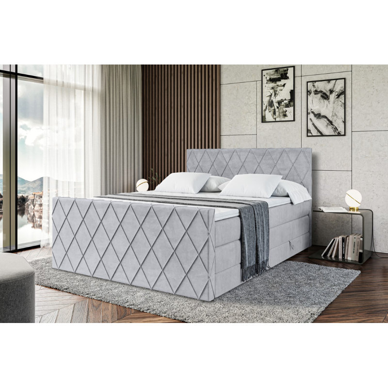 Rudmer Bed with Mattress, Light gray, 180cm W x 200cm L
