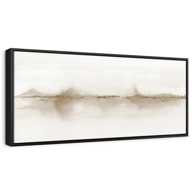 Aquarelle paysage VII sépia panoramique, 43 po x 15 po, Cadre flottant noir