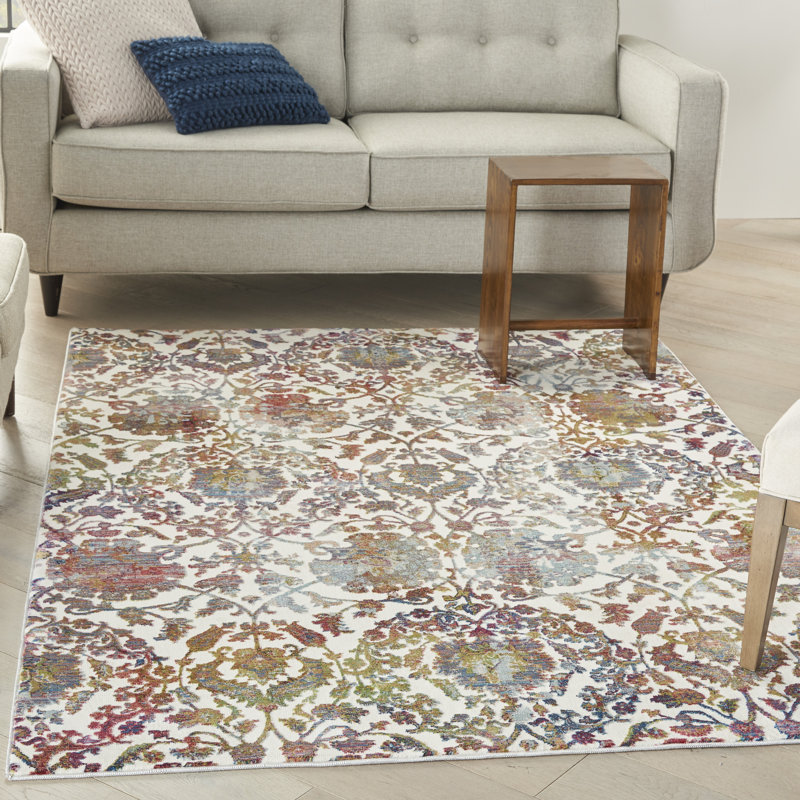 Tapis blanc moderne Raymond Farmhouse, Rectangle 5 pi 3 po x 7 pi 6 po